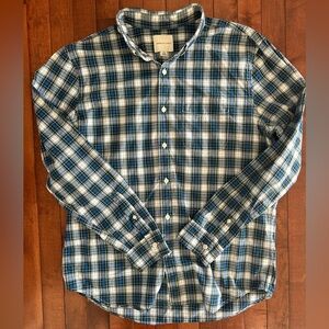 American Eagle Men's Blue and Green Plaid Button Down Shirt Size Large